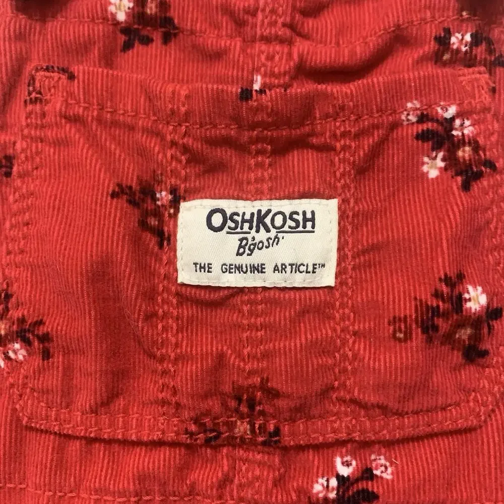 OshKosh B’Gosh 3T Red Corduroy Floral Bib Dress Overall Floral Skirt Vestbak
